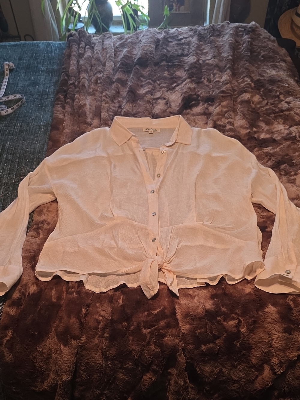 Listicle Pale Blush Tie-Front Button Down Shirt